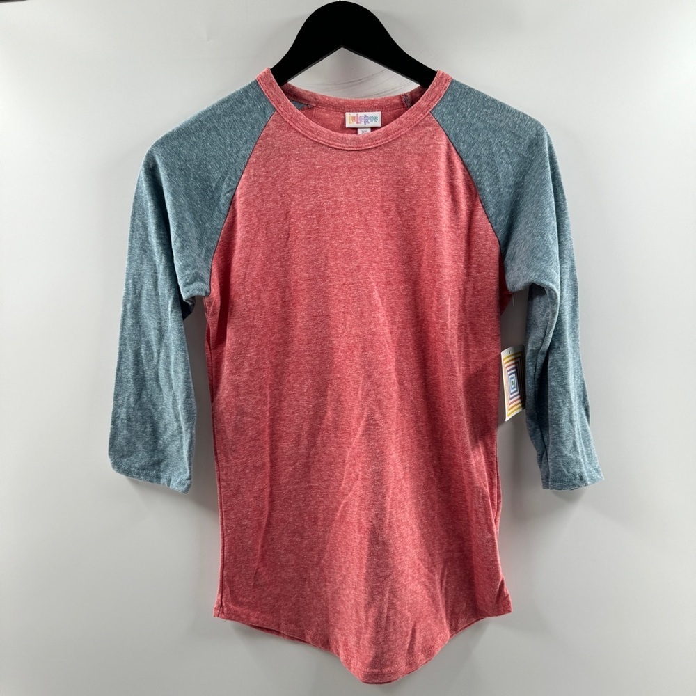 🧸 LuLaRoe Randy Long Sleeve Raglan Top Heathered Blue & Pink Size XS